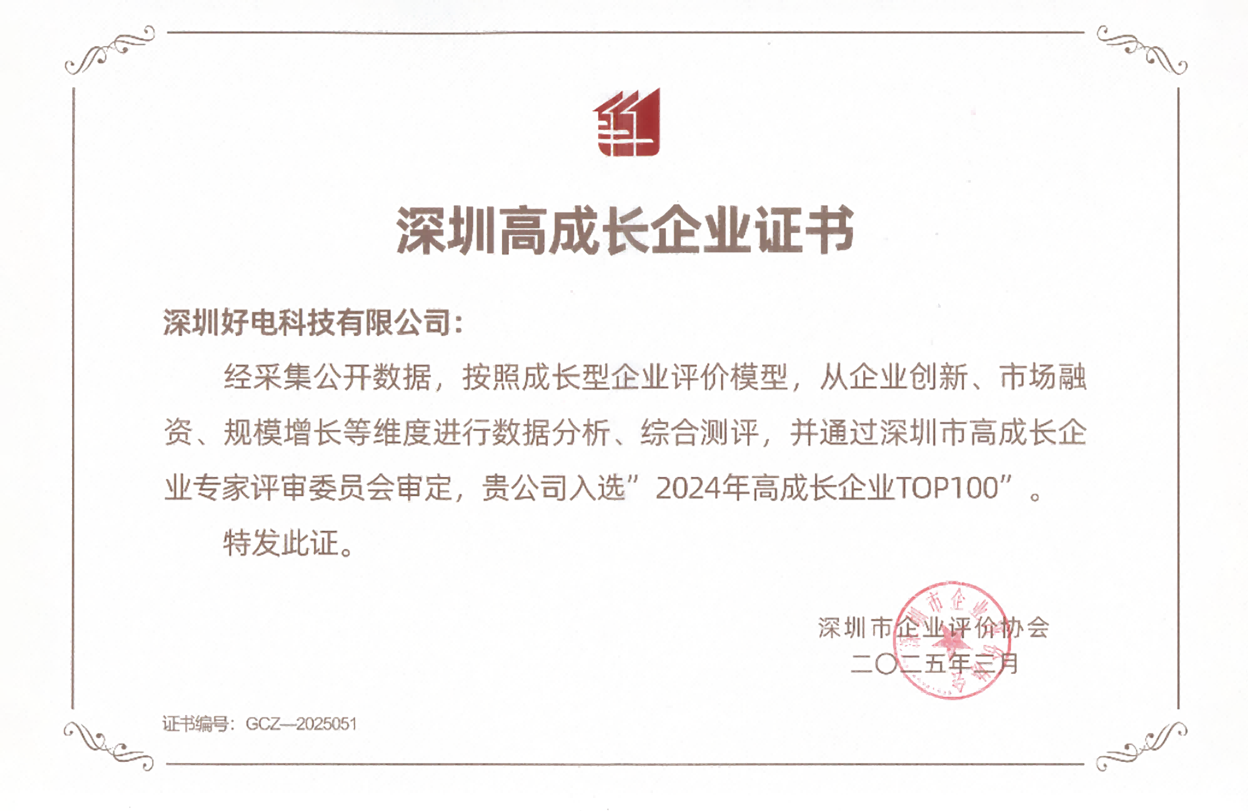 喜报！好电科技荣登“2024深圳高成长企业TOP100”榜单